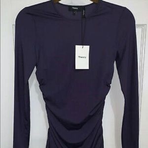 Theory Plum Purple Travel Jersey, Ruched LS